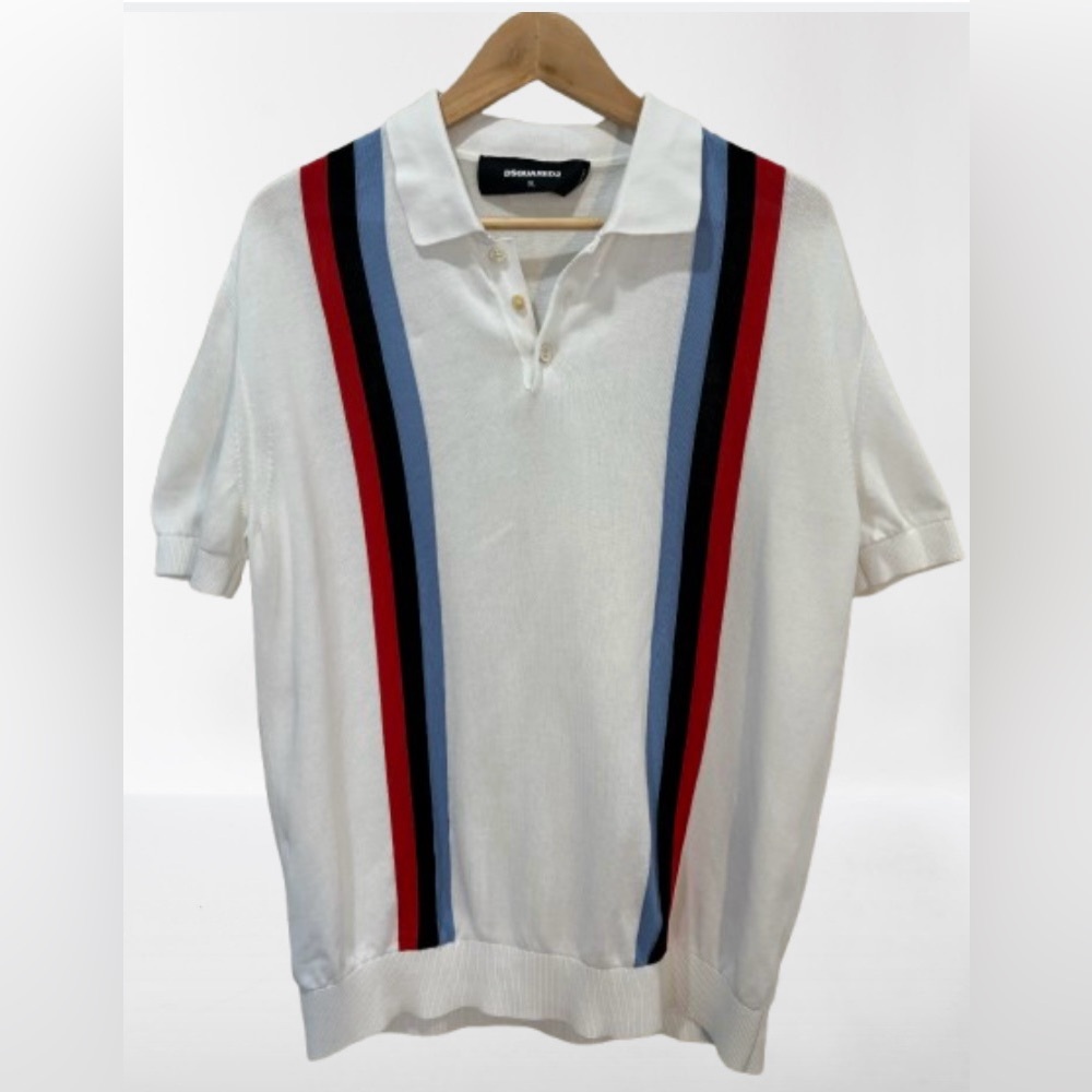 DSQUARED2 White Polo Shirt with Red, Blue and Black Stripes